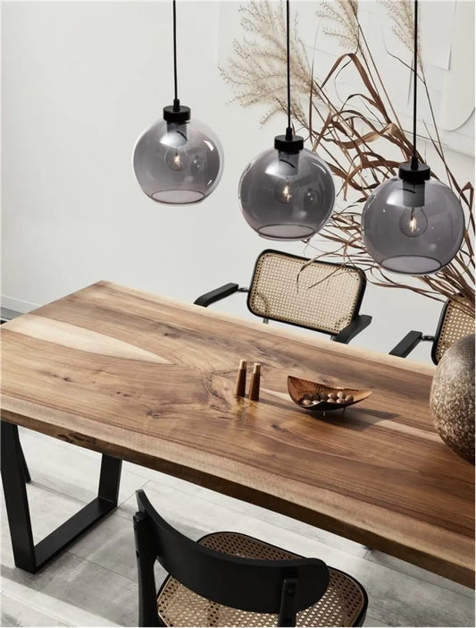 Lustra structura din Metal Negru si abajur din Sticla Fumuriu H145xL84cm IP20 PALMER