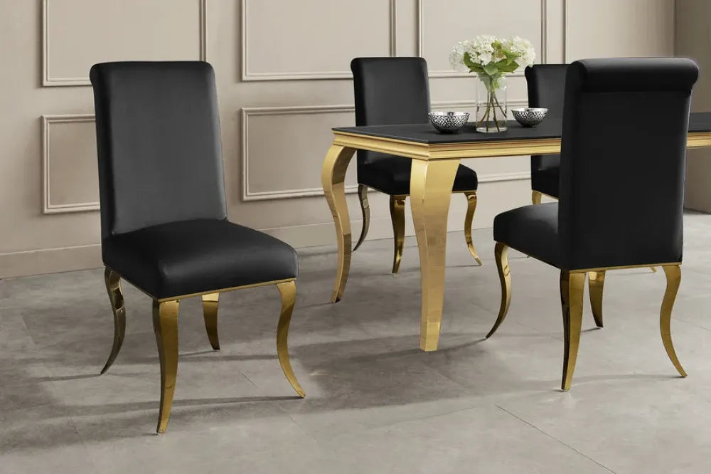 Set 2 scaune tapitat cu Catifea Negru si picioare din Metal Auriu H105xL46xA56cm MODERN BAROCK