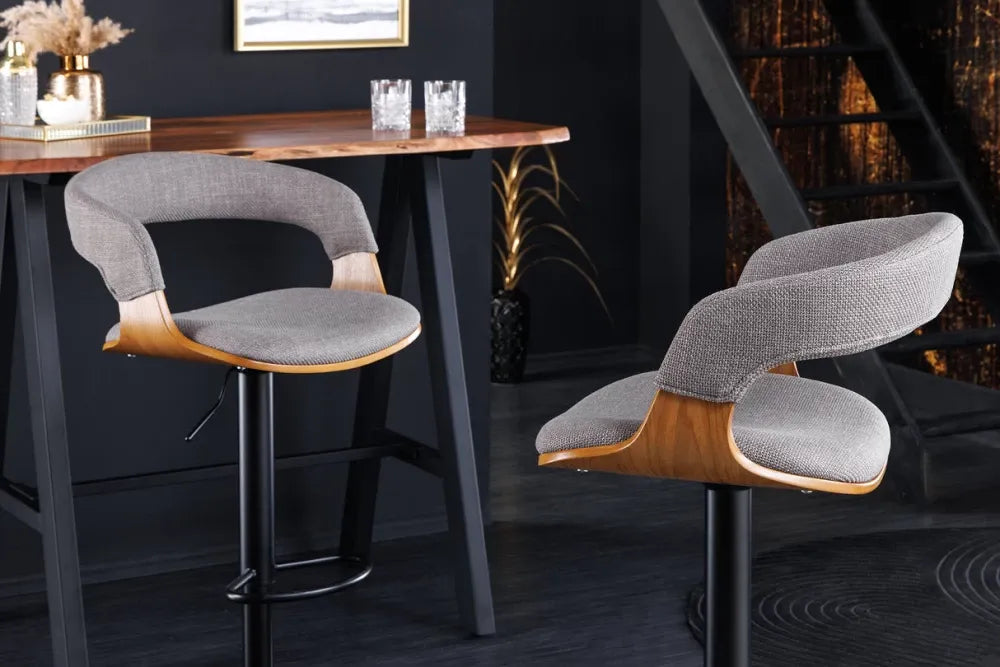 Scaun de bar din Metal Negru si Stofa Gri H81-110xL50cm Manhattan