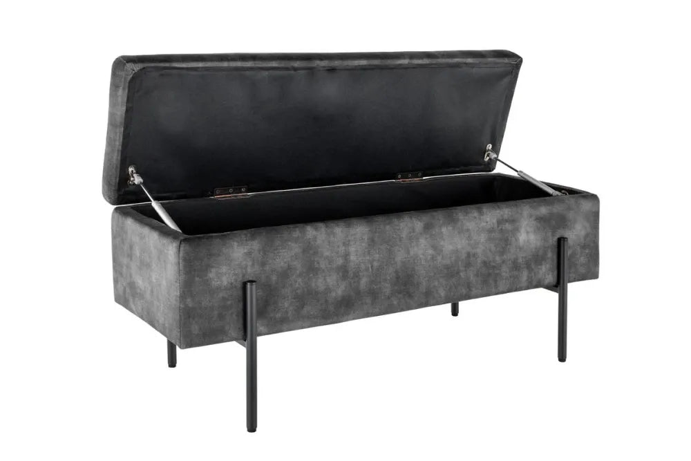 Bancheta cu spatiu de depozitare din Metal Negru si Catifea Gri H46xL100cm Loft