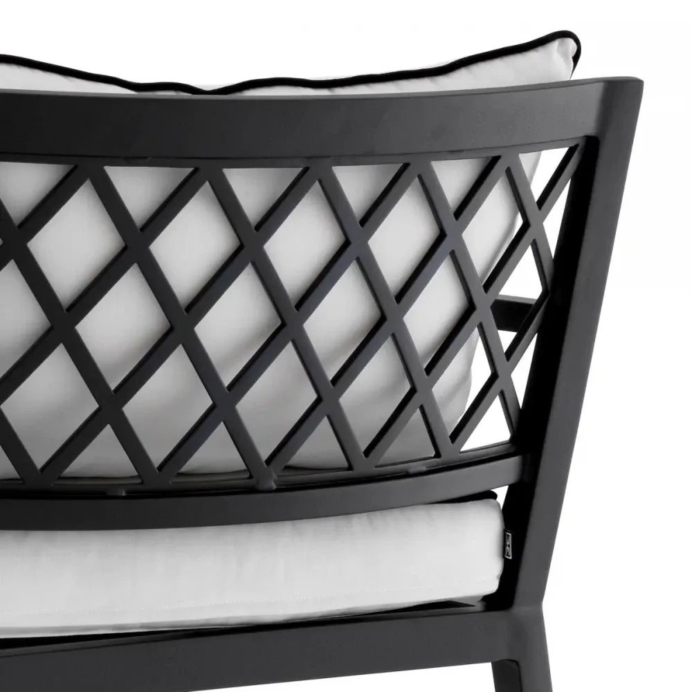 Sezlong din Metal Negru si Stofa Alb H79xL157cm Bella Vista Eichholtz
