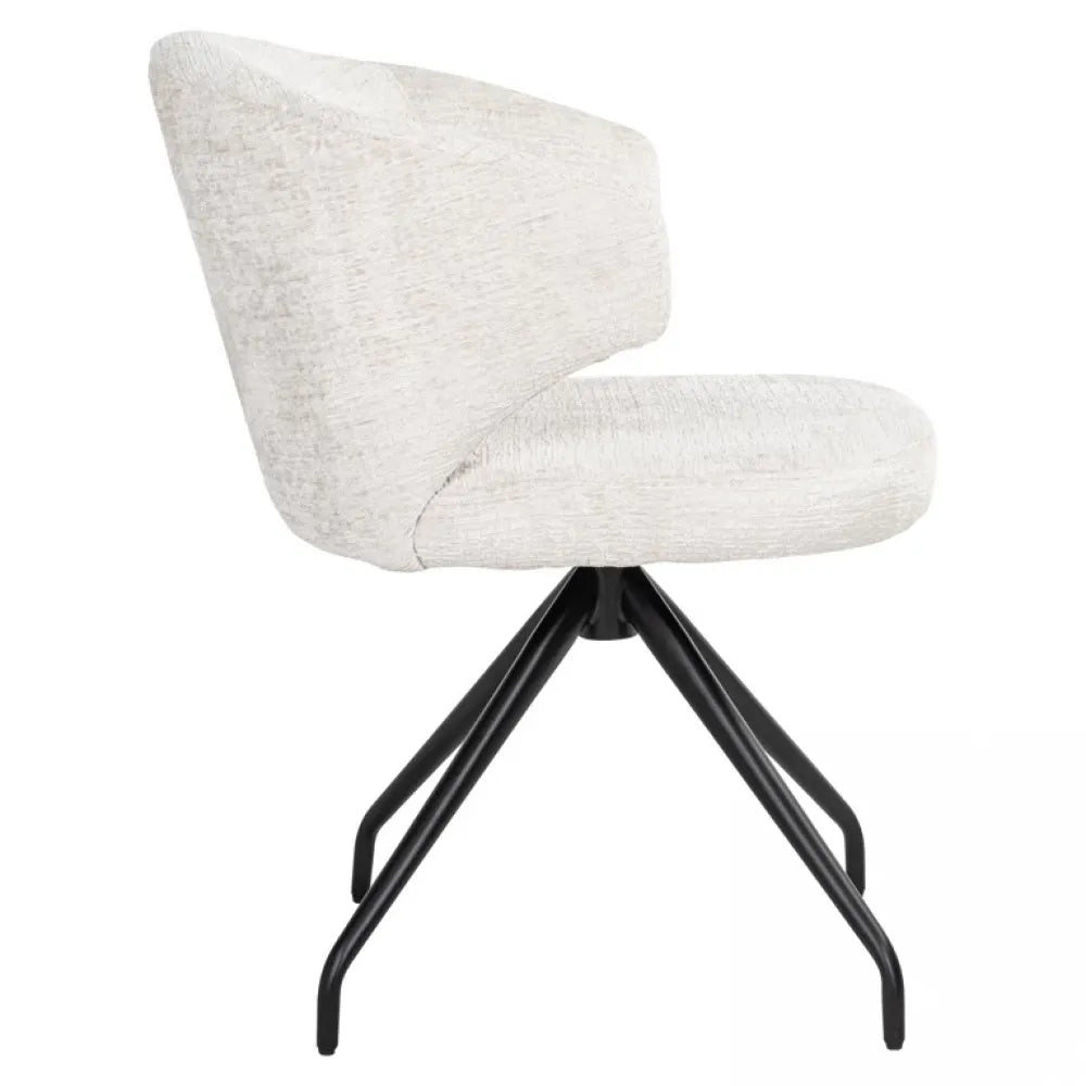 Scaun pivotant tapitat cu Stofa Crem cu picioare din Metal Negru H82xL60xA64cm Milly Richmond Interiors