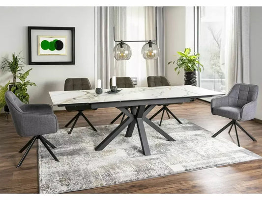 Masa Extensibila de 12 persoane din Sticla securizata+Ceramica Alb amber bianco si Metal Negru mat L160-240xH76cm Columbus