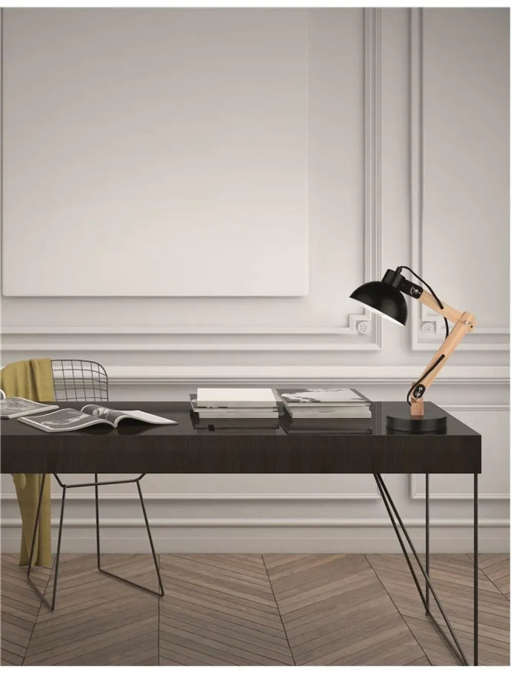 Veioza structura din Metal si Lemn Negru si abajur din Metal Negru H59xL16cm IP20 LILA