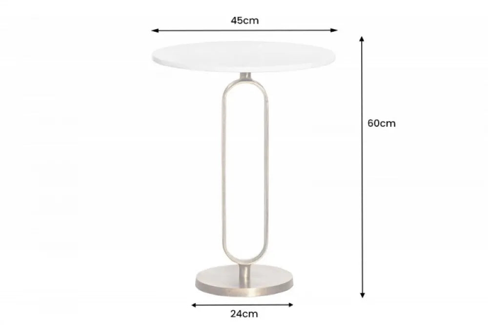 Masuta laterala Rotunda din Marmura Alb si Metal Auriu antichizat D45xH60cm Elegance