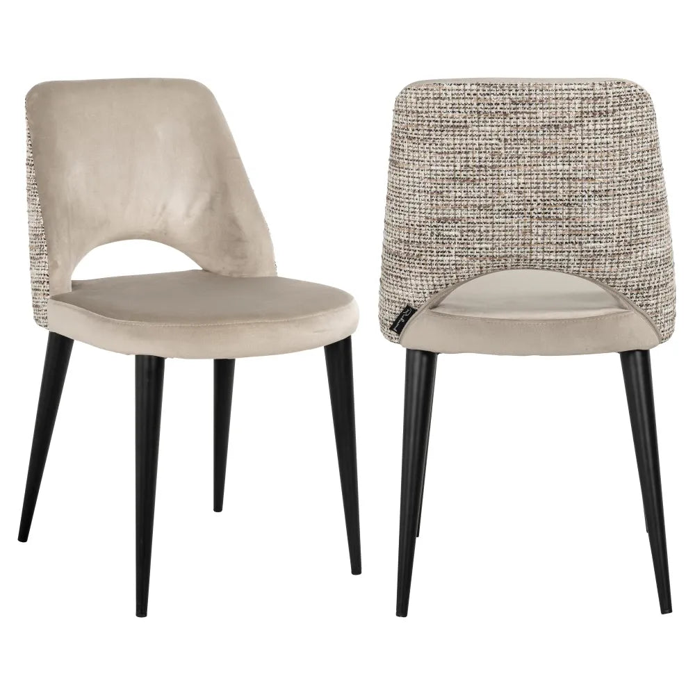 Scaun tapitat cu Catifea/Stofa Gri/Bej cu picioare din Metal Negru H85.5xL48xA62cm Tabitha Richmond Interiors
