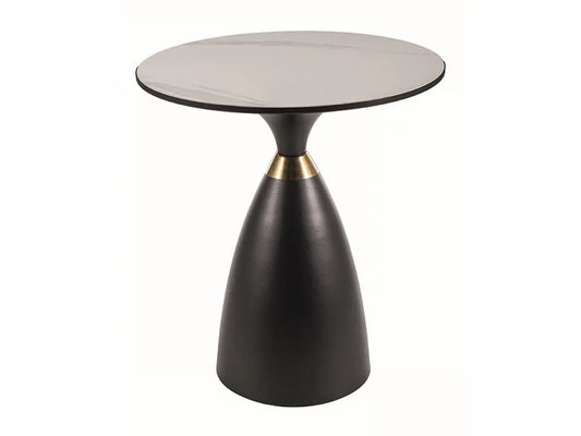 Masuta laterala Rotunda din Ceramica Alb cu efect de marmura si Metal Negru D50xH56cm Gemini