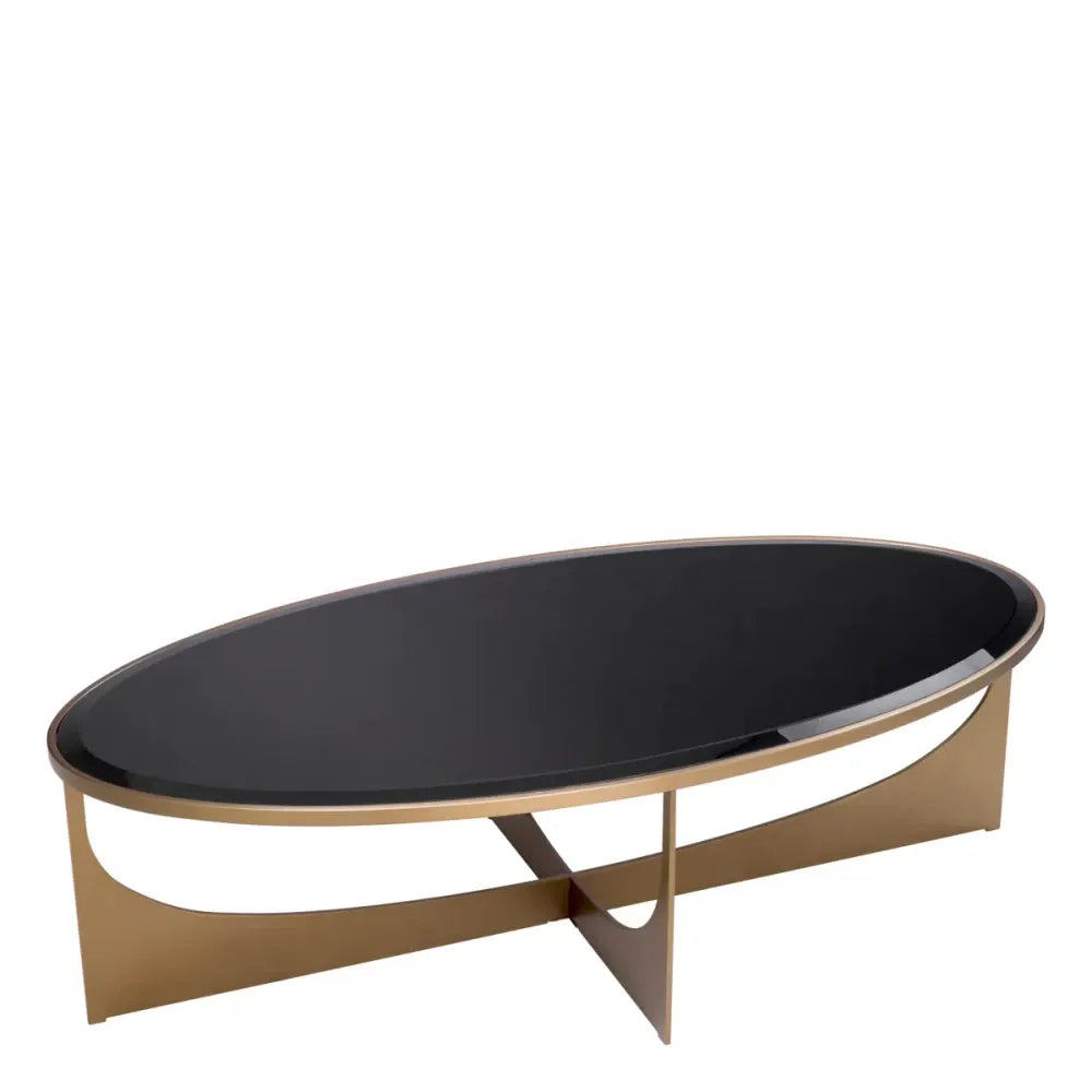 Masuta de cafea Ovala din Otel inoxidabil Alama si Sticla securizata Negru L120xl60cm Elegance Eichholtz