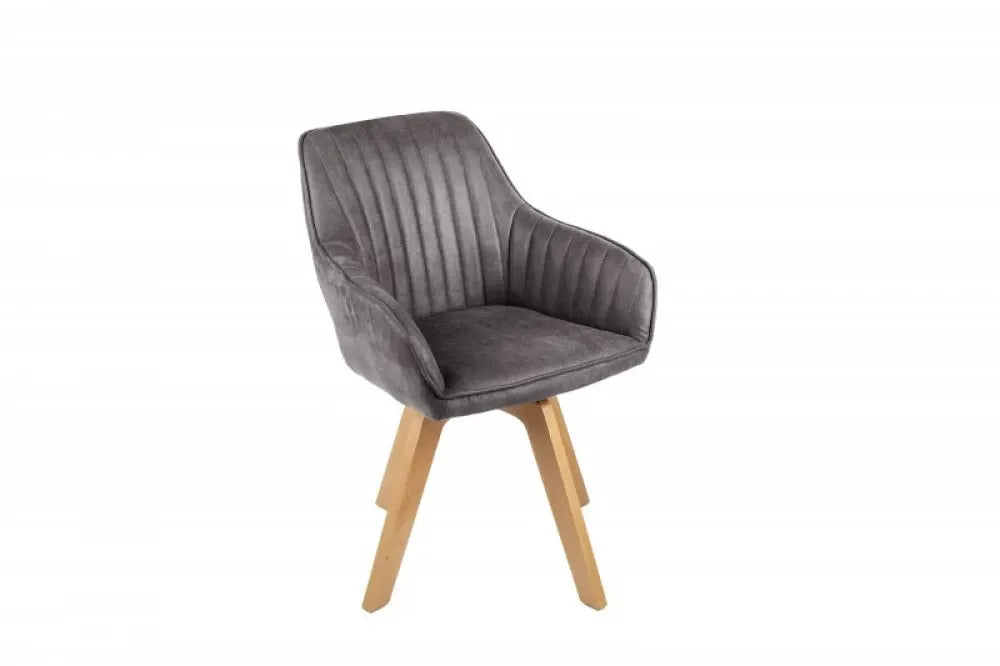 Scaun pivotant tapitat cu Catifea Gri cu picioare din Lemn de fag Maro H84xL60xA60cm Livorno