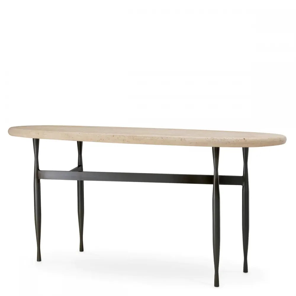Consola din Travertin Bej si Metal Bronz L160xH78cm Palermo Eichholtz