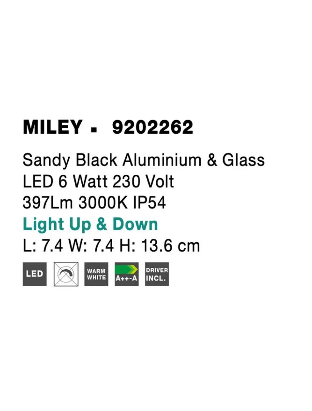 Aplica de perete structura din Aluminiu Negru si abajur din Sticla Transparent H13.6xL7.4cm IP54 6W 397lm 3000k MILEY