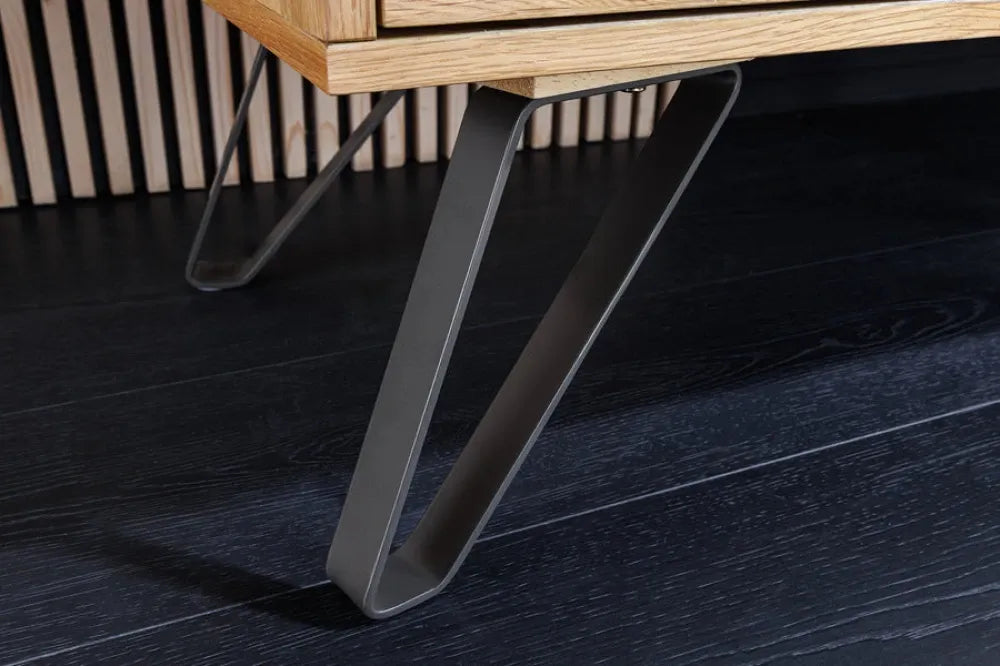 Comoda TV din Lemn de stejar Maro si Metal Negru L160xH52cm LIVING EDGE