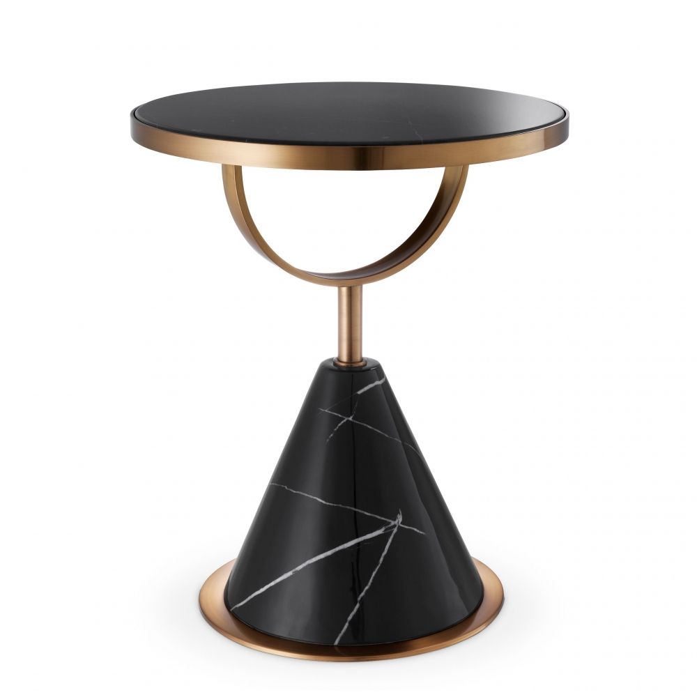 Masuta de colt rotunda din Metal si marmura artificiala Negru D49.5xH60.5cm Park Lane