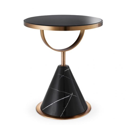 Masuta de colt rotunda din Metal si marmura artificiala Negru D49.5xH60.5cm Park Lane