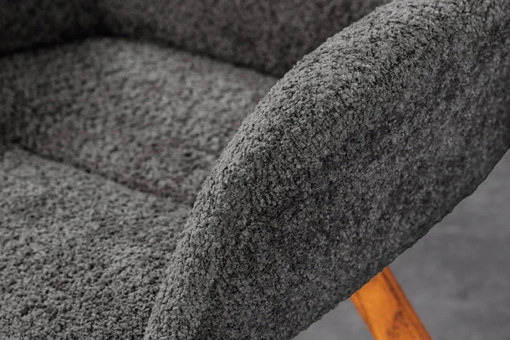 Set 2 scaune rotative tapitat cu Stofa boucle Gri si picioare din Lemn de stejar Maro H85xL61xA63cm BALTIC