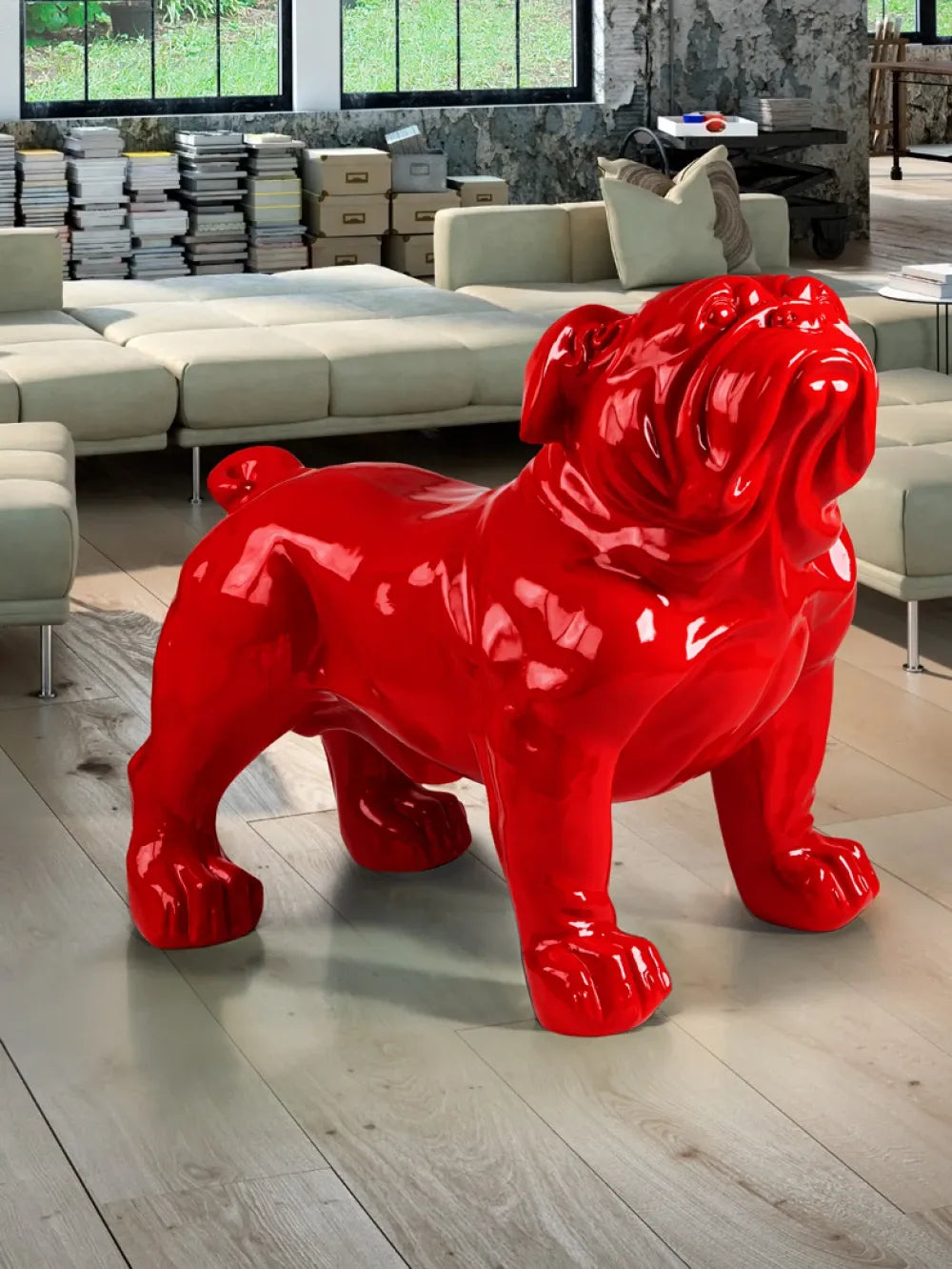 Figurina decorativa din Fibra de sticla/Poliester Rosu L110xH94cm Bulldog