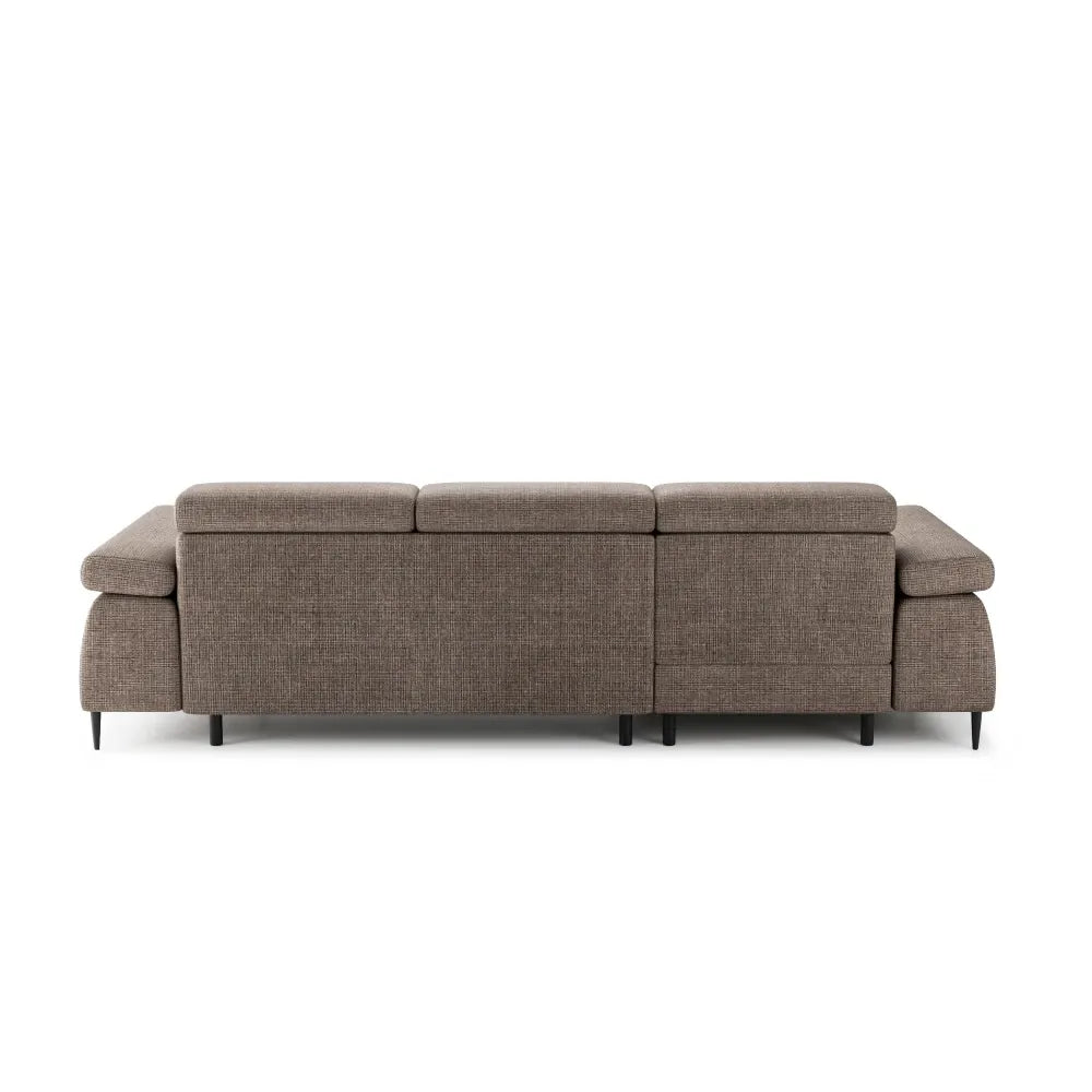 Coltar extensibil tapitat cu Chenille Bej inchis cu lada depozitare Cordoba I
