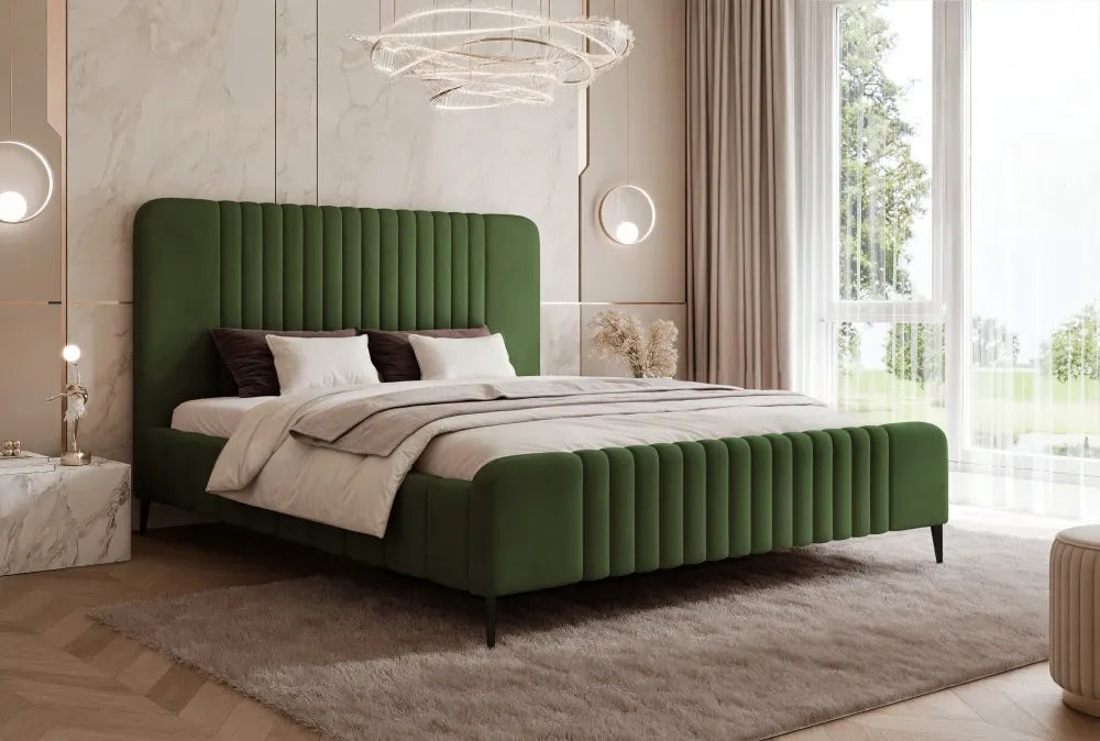 Pat 180 x 200 tapitat cu Catifea Dream velvet Verde olive Sora