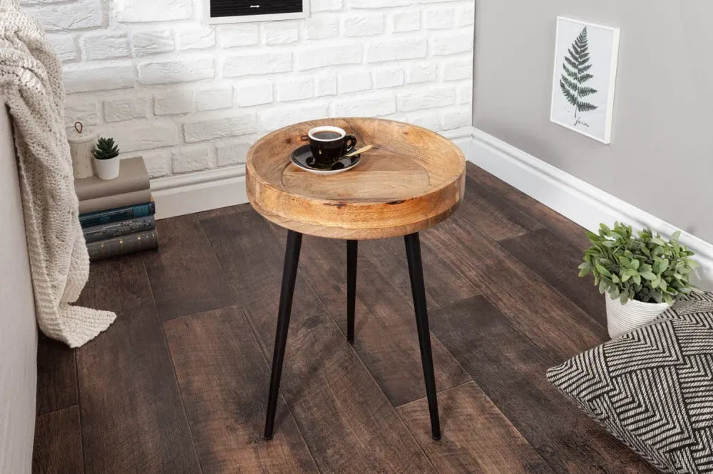 Masuta laterala din Lemn de mango Maro si Metal Negru D35xH50cm Pure