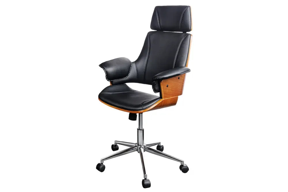 Scaun de birou cu inaltime reglabila din Piele artificiala Negru cu picioare din Metal Argintiu H111-120xL64xA64cm Manhattan
