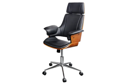 Scaun de birou cu inaltime reglabila din Piele artificiala Negru cu picioare din Metal Argintiu H111-120xL64xA64cm Manhattan