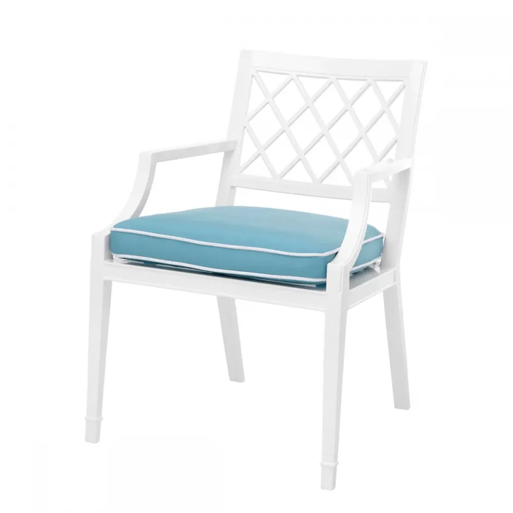 Scaun cu brate de exterior din Metal Alb si Stofa Albastru H87xL60xA66cm Paladium Eichholtz