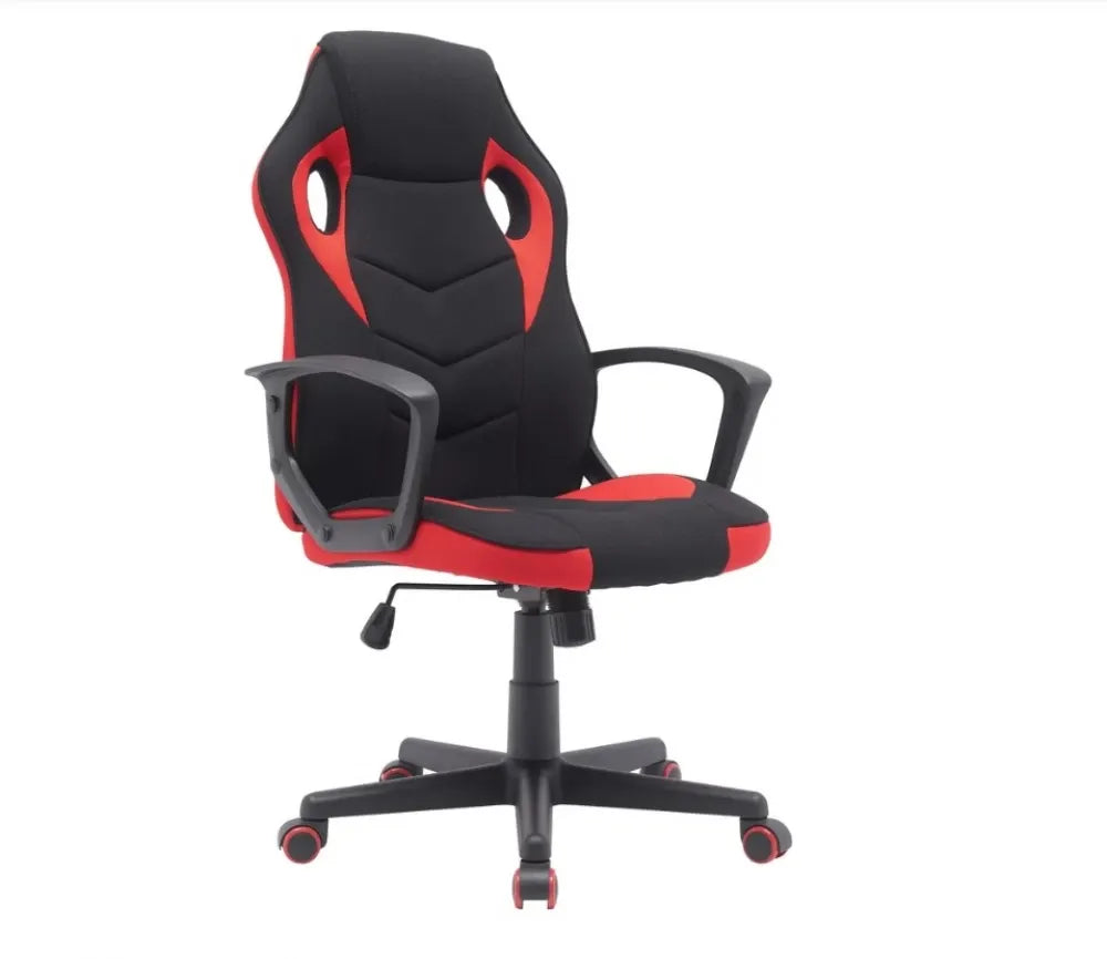 Scaun de gaming cu inaltime reglabila tapitat cu Stofa Negru/Rosu cu picioare din Plastic Negru/Rosu H106-114xL63xA48cm Dakar