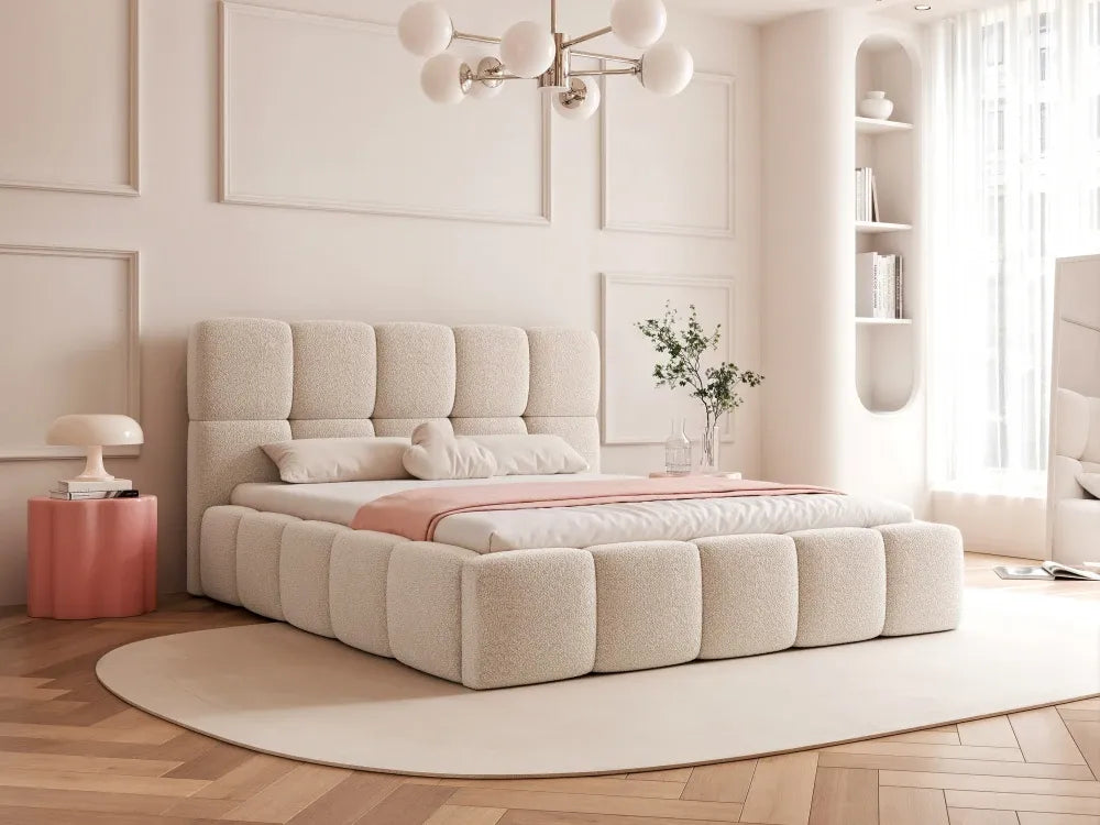 Pat 180 x 200 tapitat cu Stofa boucle Abriamo Bej Livia
