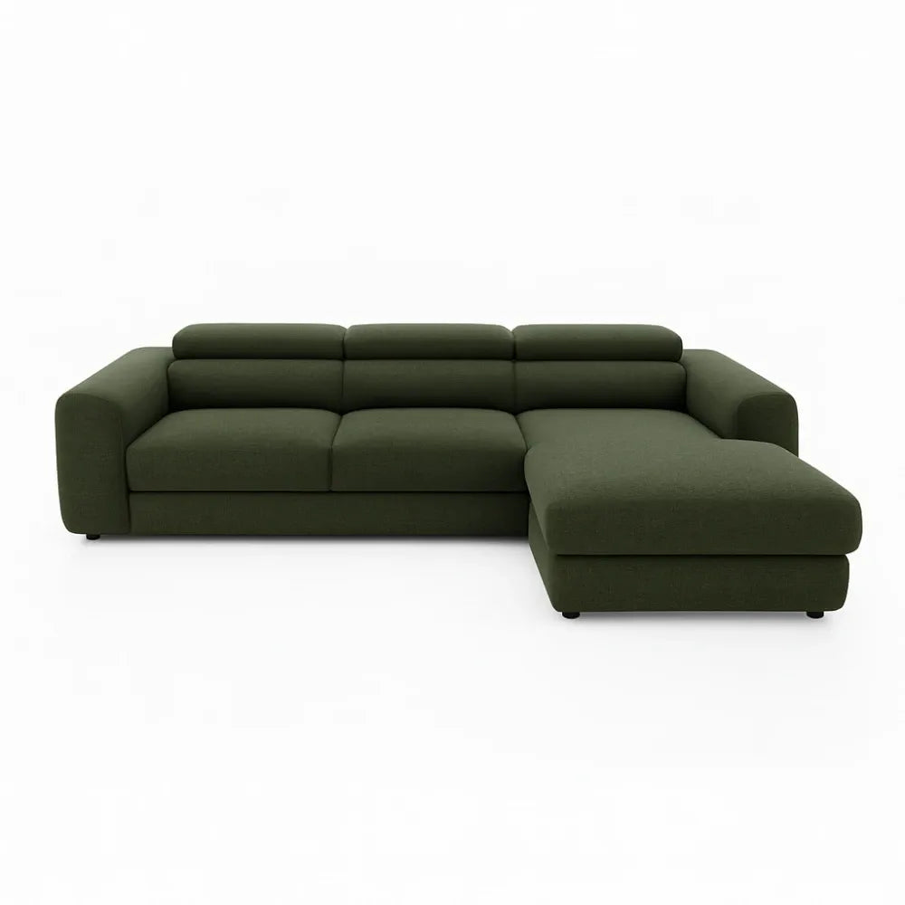 Coltar Extensibil cu spațiu depozitare in formă L Bergamo I catifea Vogue verde