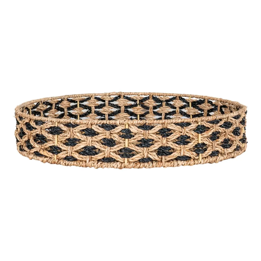Tava decorativa impletita natural Negru/Maro H7xD38cm Nerja