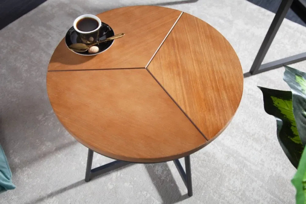 Masuta laterala Rotunda din MDF furniruit cu lemn de stejar Maro si Metal Negru D45xH50cm Elegance