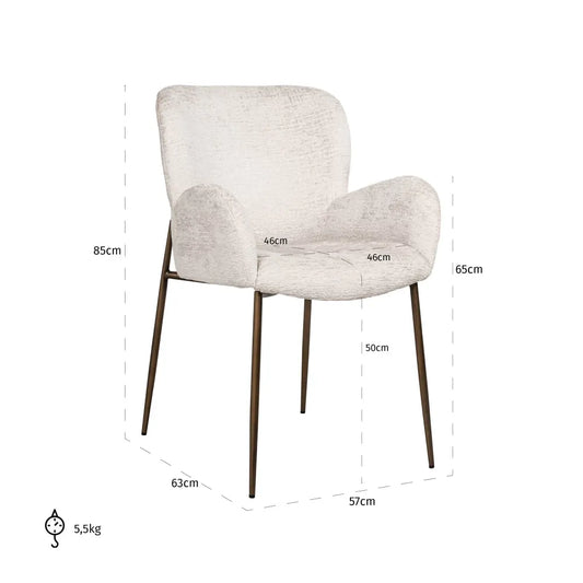 Scaun tapitat cu Stofa fusion Crem cu picioare din Metal Auriu H85xL57xA63cm Amber Richmond Interiors