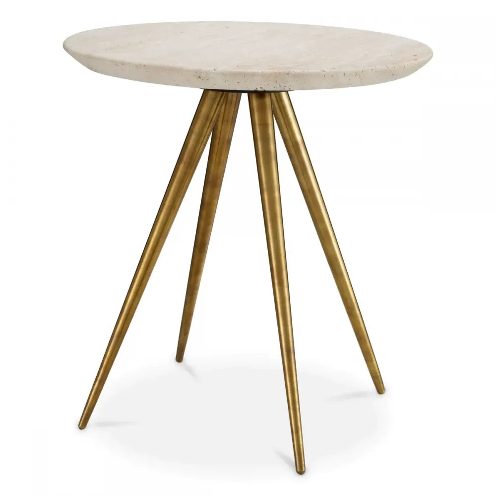 Masuta laterala Rotunda din Aluminiu Alama antichizata si Travertin Bej D44.5xH47.5cm Ranco Eichholtz