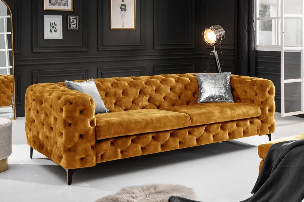 Canapea 3 locuri tapitat cu Catifea Galben L235cm Modern Barock