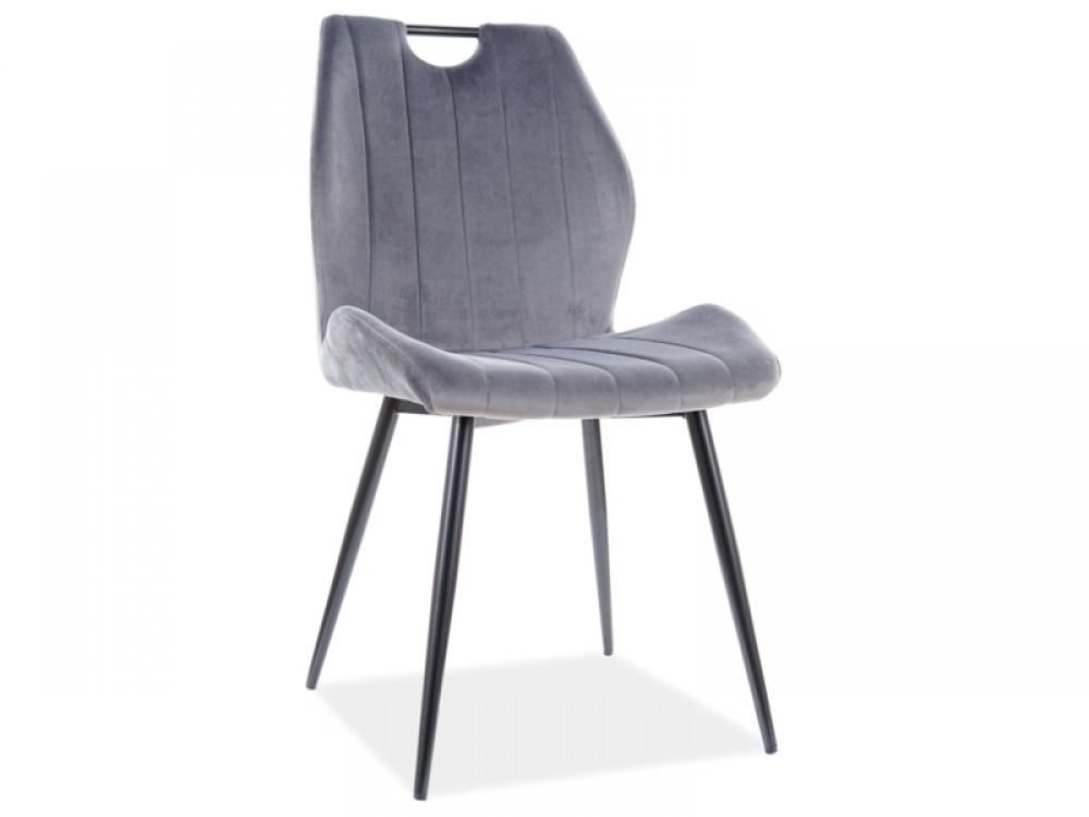 Scaun tapitat cu Catifea Gri cu picioare din Metal Negru H91xL51xA46cm Arco