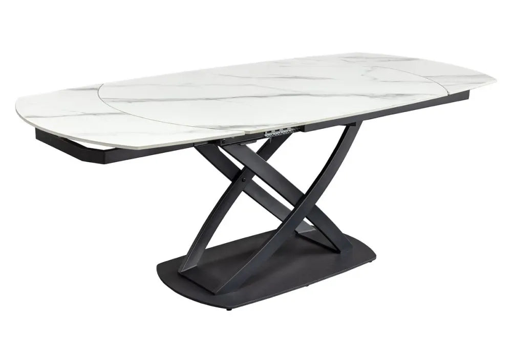 Masa extensibila din Ceramica Alb cu efect de marmura si Metal Negru L130-190xH75cm Inception