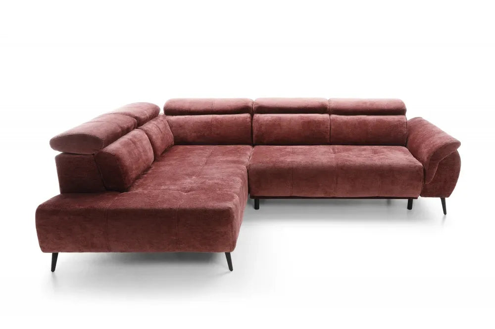 Coltar extensibil electric tapitat cu Chenille Aphrodite Rosu cu lada depozitare Genova II
