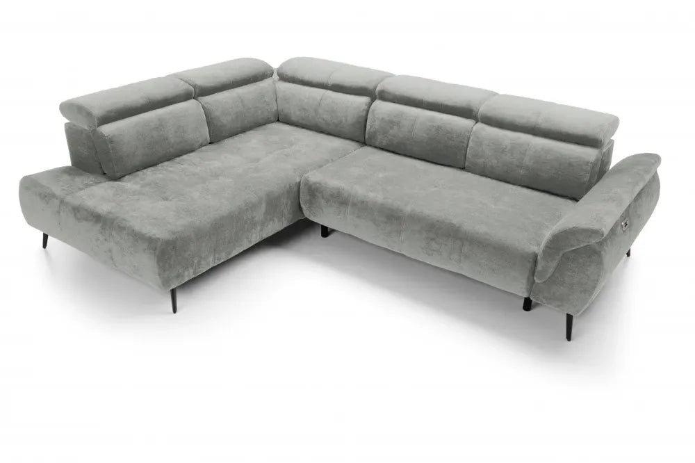 Coltar extensibil electric tapitat cu Chenille Gri deschis cu lada depozitare Genova II