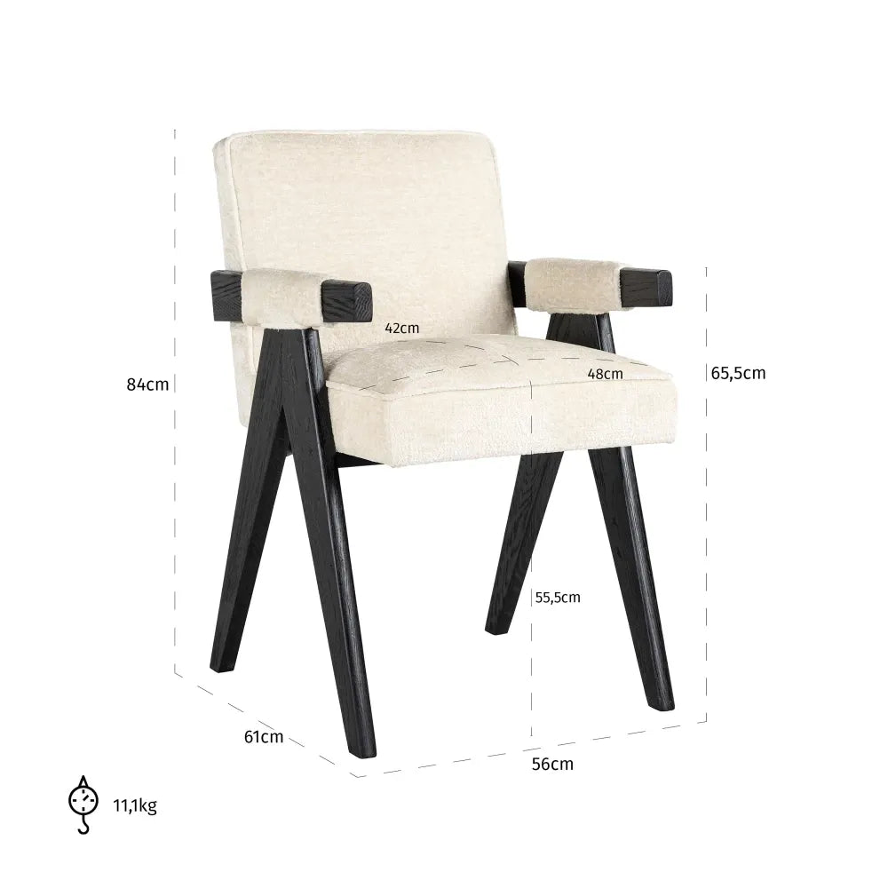 Scaun tapitat cu Chenille Alb cu picioare din Lemn de frasin Negru H84xL56xA61cm Cooper Richmond Interiors