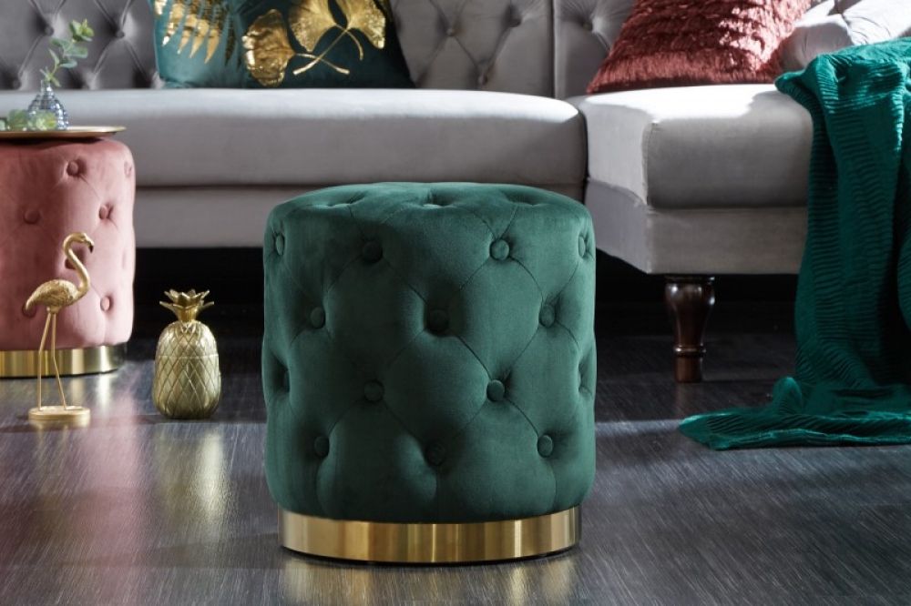 Puf rotund tapitat cu Catifea Verde D36xH40cm Chester