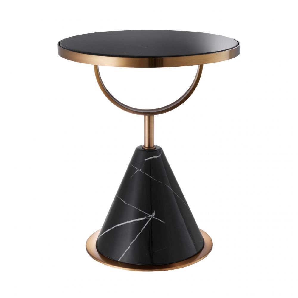 Masuta de colt rotunda din Metal si marmura artificiala Negru D49.5xH60.5cm Park Lane