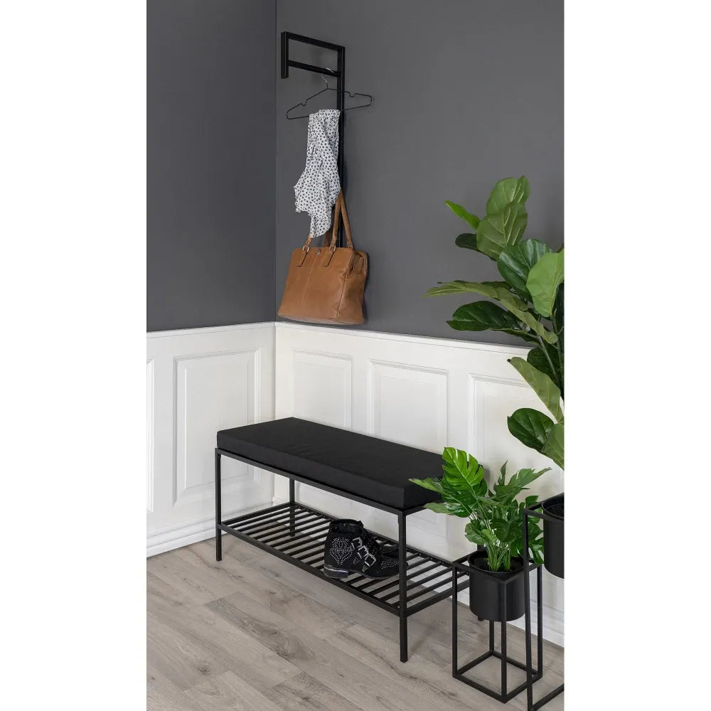 Bancheta din Metal Negru si Stofa Negru H48.5xL100cm Vita