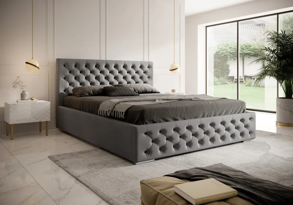 Pat 160 x 200 tapitat cu Catifea Magic velvet Gri Lora