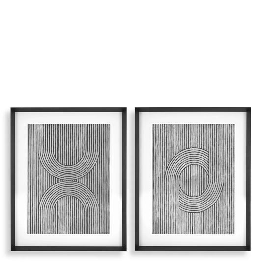 Set 2 tablouri print cu rama din Lemn Negru L84xH104cm Cedar grooves Eichholtz