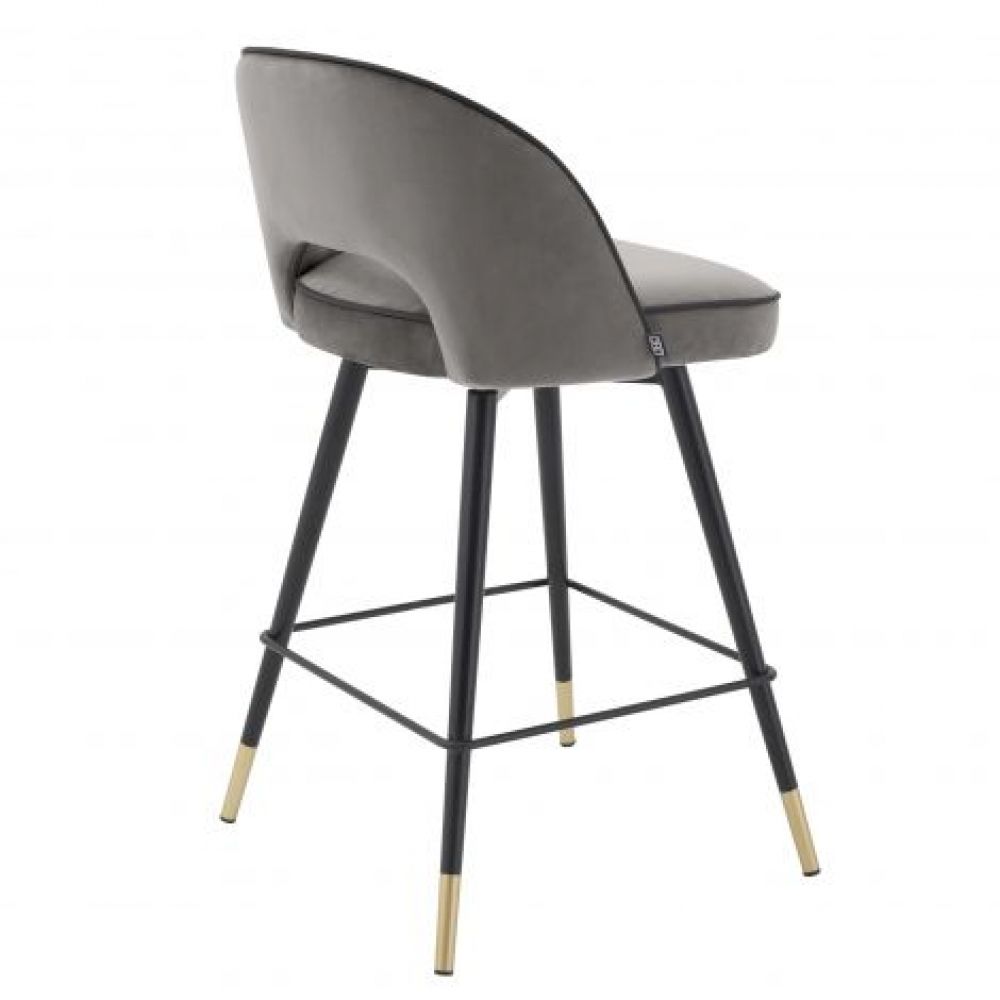 Set 2 scaune de insula rotative tapitat cu Catifea Gri cu picioare din Metal Negru/Auriu H93xL51xA52cm Cliff