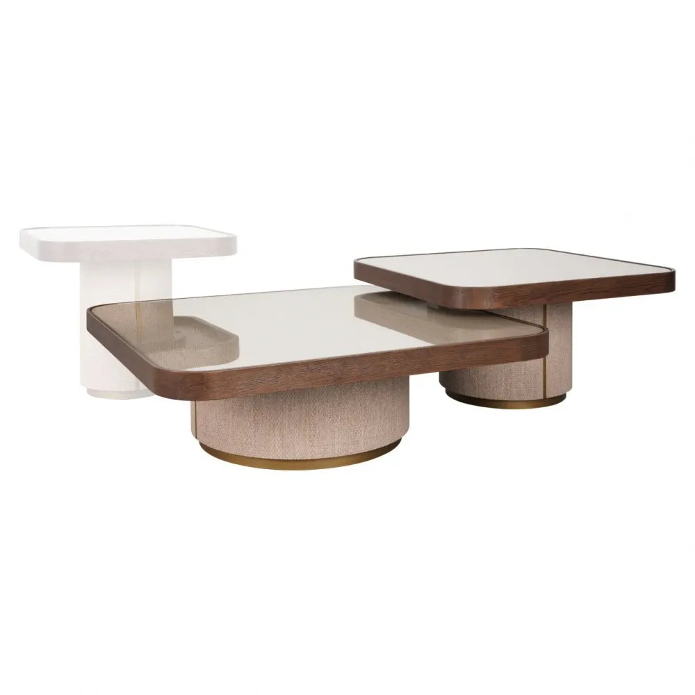 Set 2 masute de cafea din Metal/In Auriu/Bej si Lemn/In/Sticla Maro/Bej L90xH38cm Willox Richmond interiors