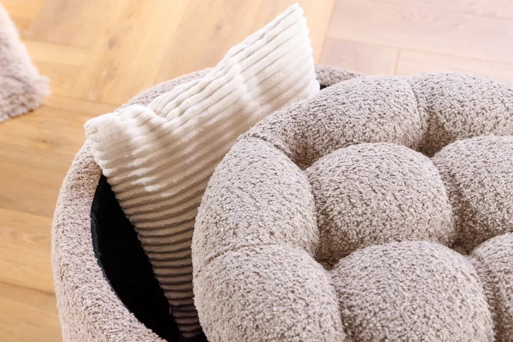 Puf cu spatiu de depozitare din Stofa boucle Bej H43xL50cm Modern Barock