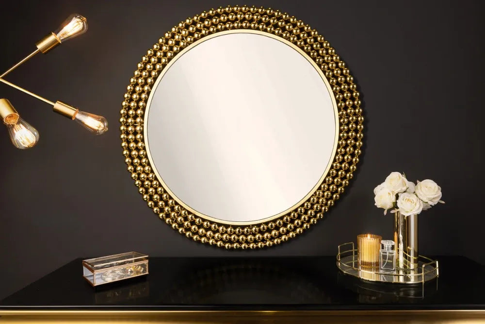 Oglinda cu rama din Metal Auriu D76cm Pearls