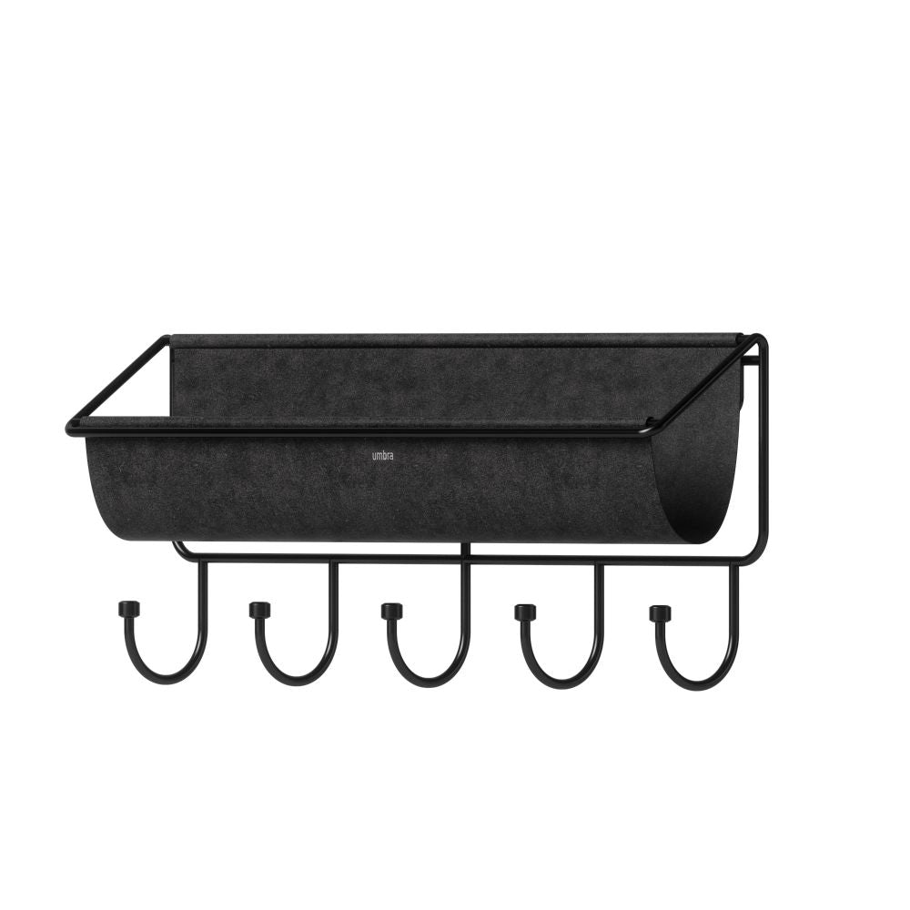 Cuier de perete cu 5 agatatoare si spatiu de depozitare din Metal Negru Hammock L41xH17cm