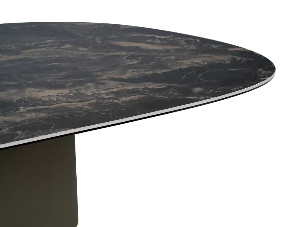 Masuta de cafea din Metal Cupru si Sticla securizata+Ceramica Negru cu efect de marmura L140xH38cm Bello